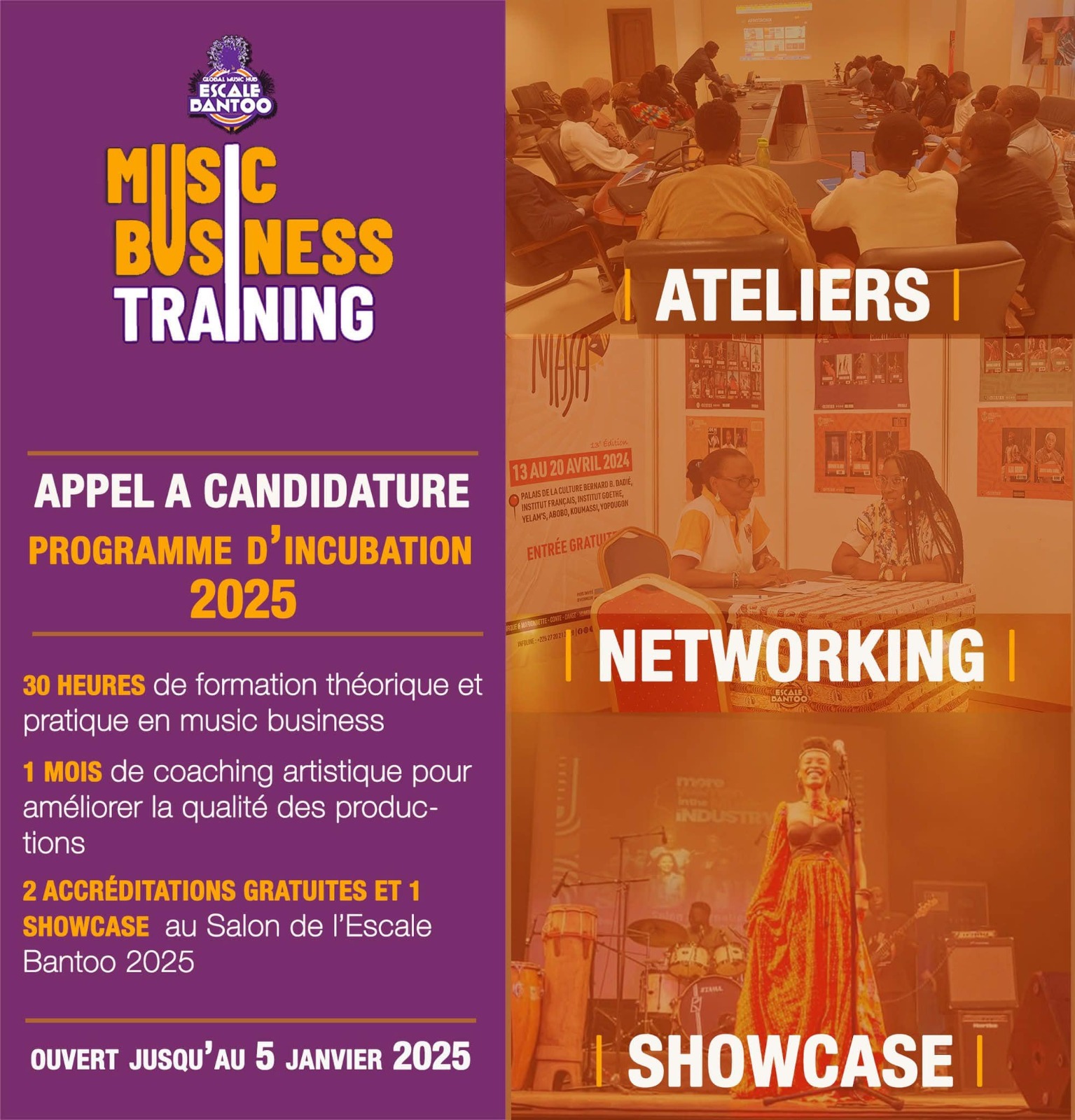 Appel à candidature: La deuxième session du Programme d'incubation des « Music Business Training» de l'Escale Bantoo s’ouvre en Juin 2025.