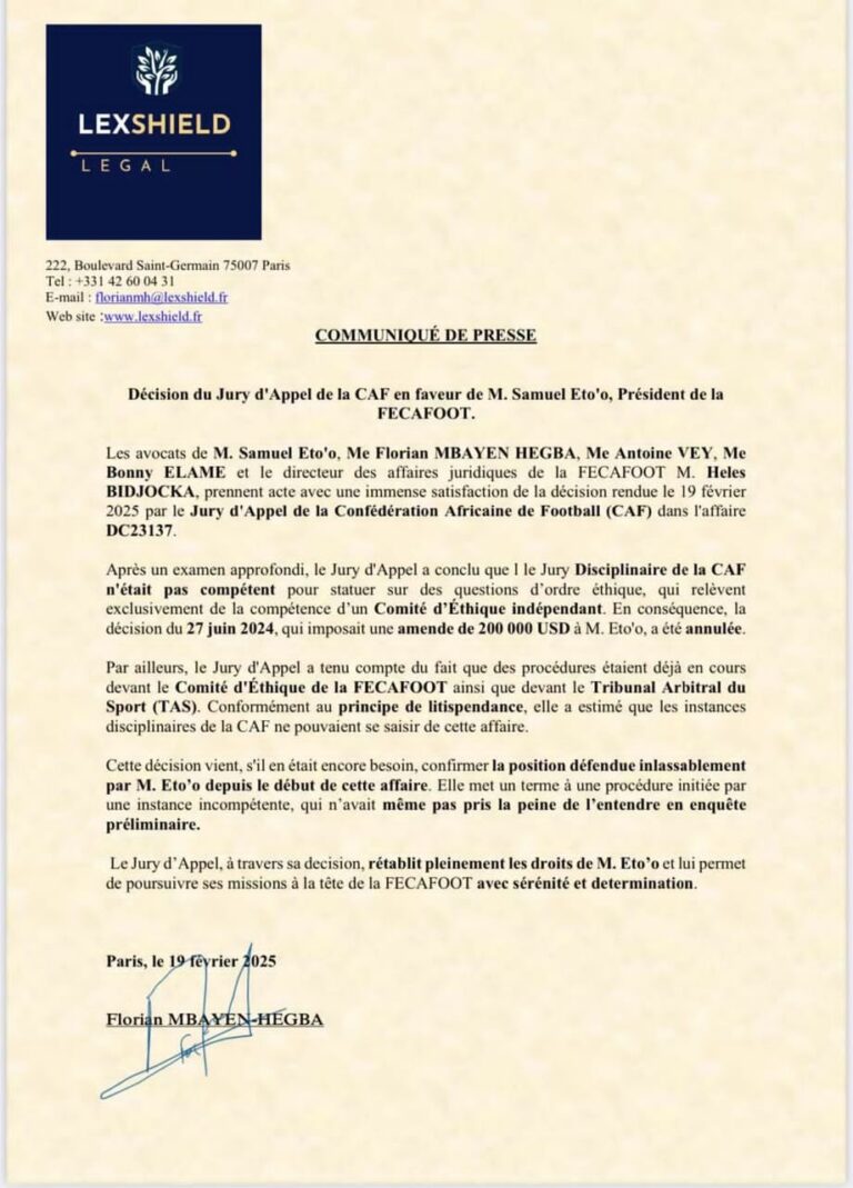 Éthique : Samuel Eto’o n’est plus dans le collimateur de la CAF