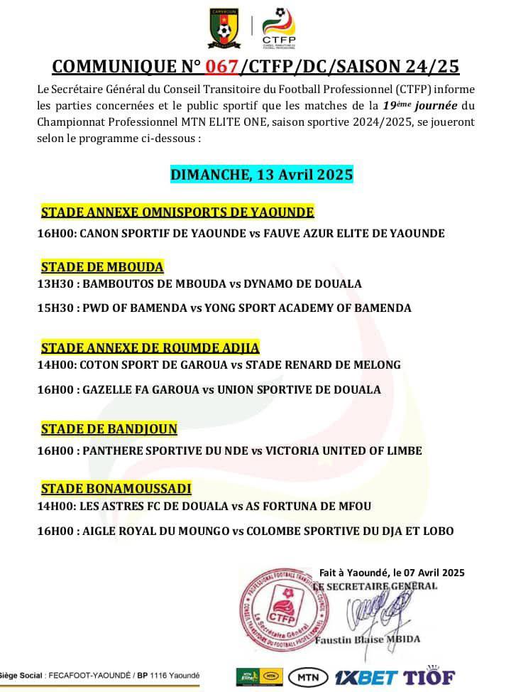 MTN ÉLITE ONE : les affiches phares de la 19e journée