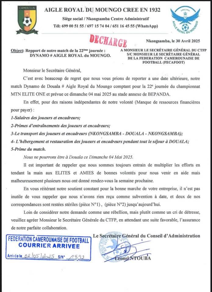 Forfait en MTN Élite One : Aigle du Moungo, un cas isolé
