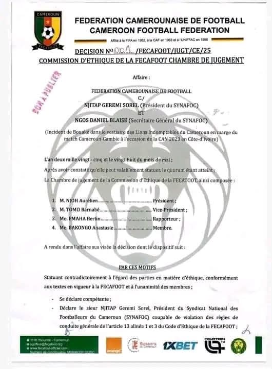 Fecafoot : Geremi Njitap subit une suspension de 5 ans