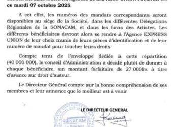 Droits d'auteur : seulement 27.000 fcfa par artiste