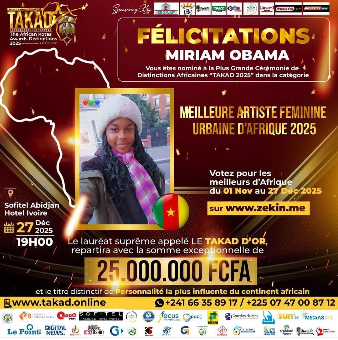 TAKAD 2025 : Miriam Obama nominée après son échec à The Voice Kids France