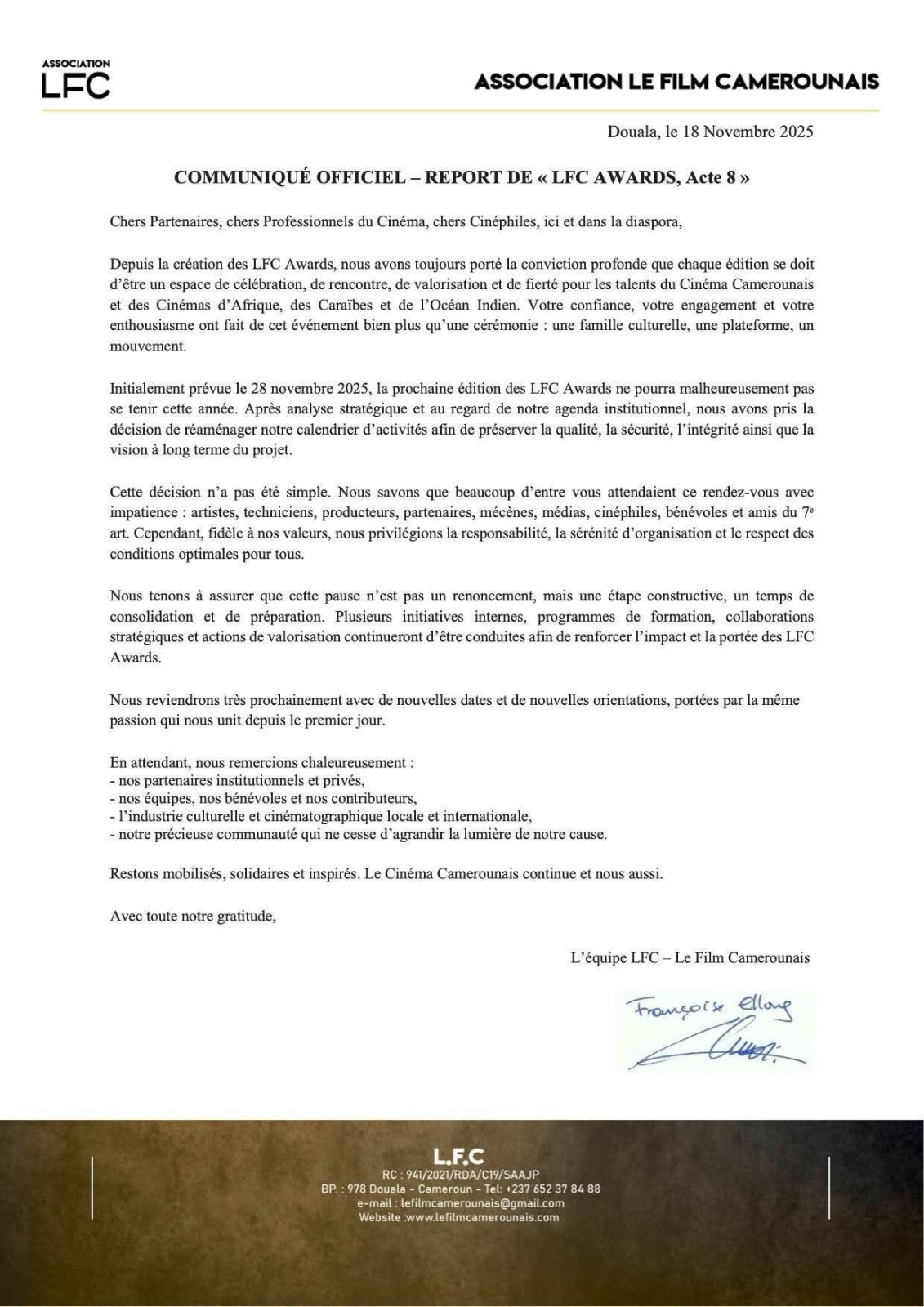 Cinéma : les LFC Awards annoncent le report de l’acte 8