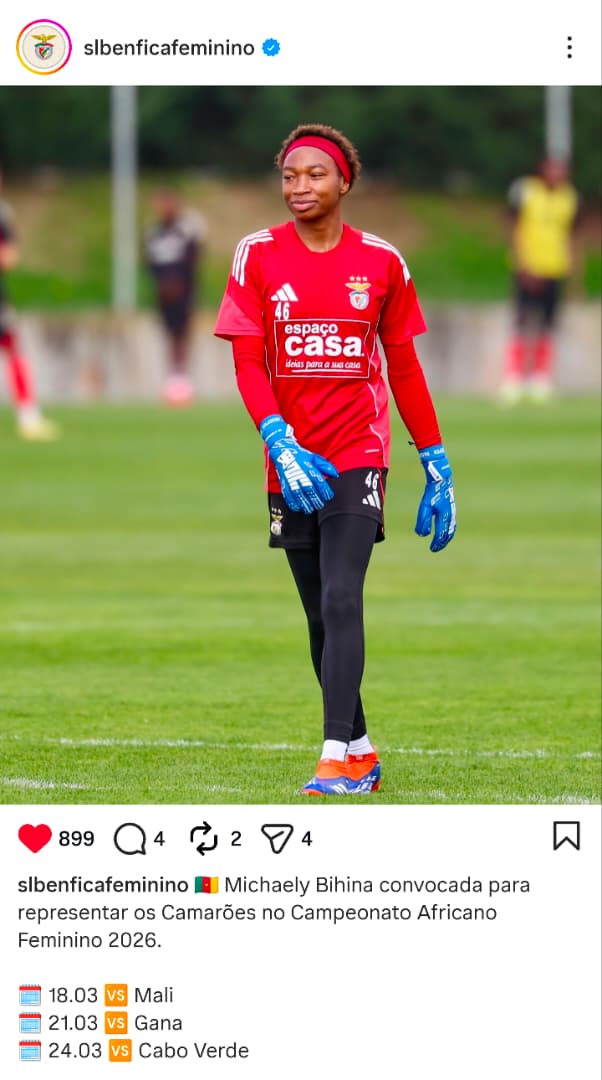 CAN féminine 2026 : Benfica célèbre la convocation d’Inès Michaely avec le Cameroun