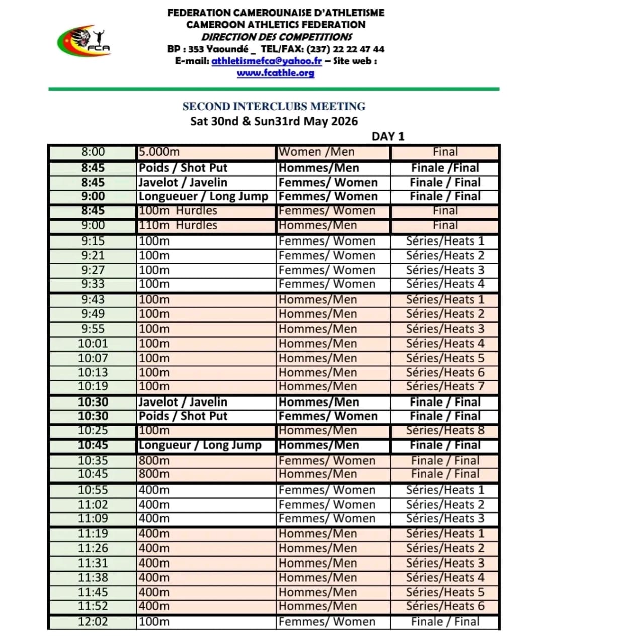 Meetings Interclubs et Grand Prix CAA : Douala au cœur de l’athlétisme africain en ce mois de Mai