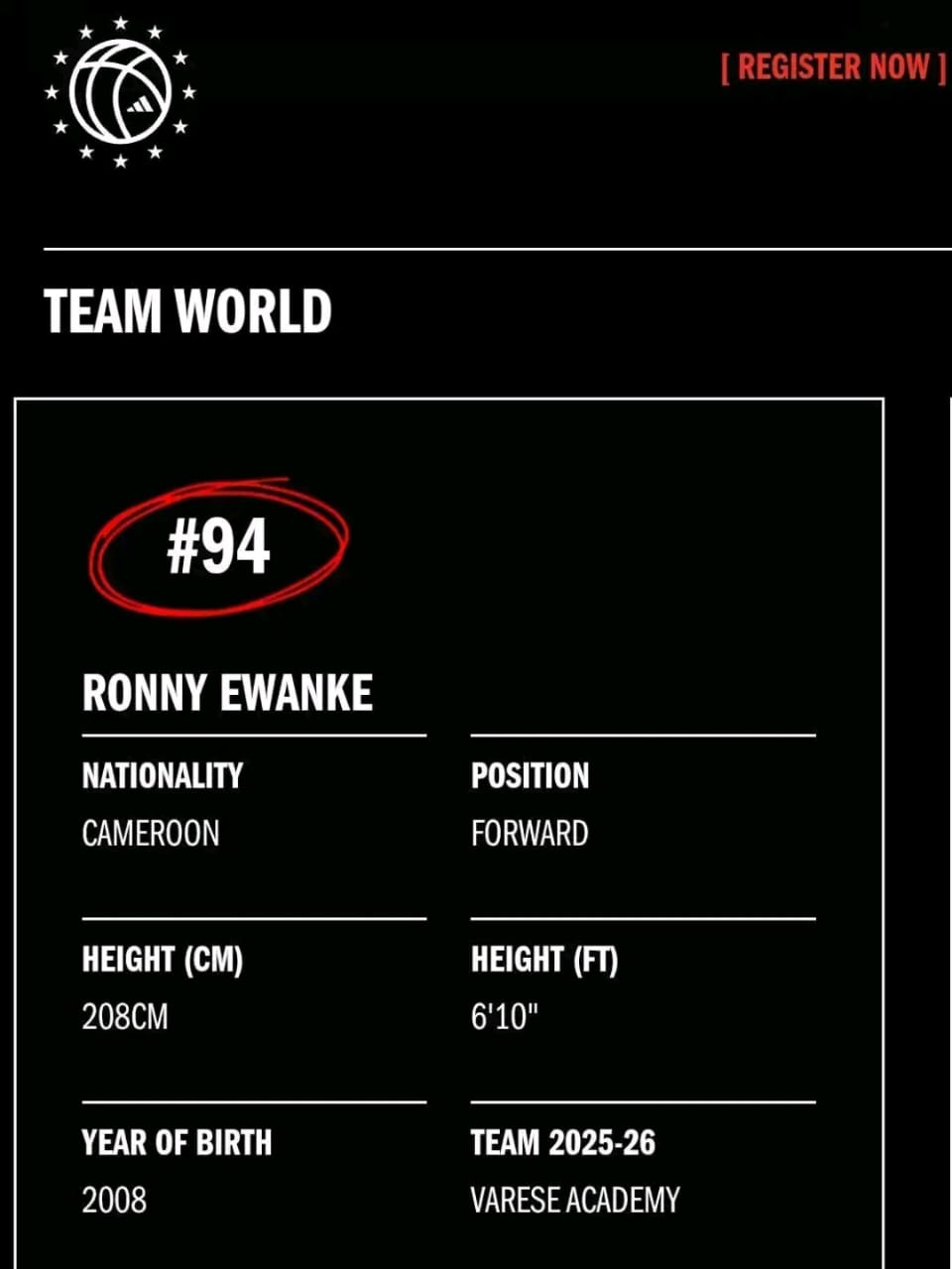 Adidas Eurocamp 2026 : Ronny Ewanke représentera la Team World à Trévise