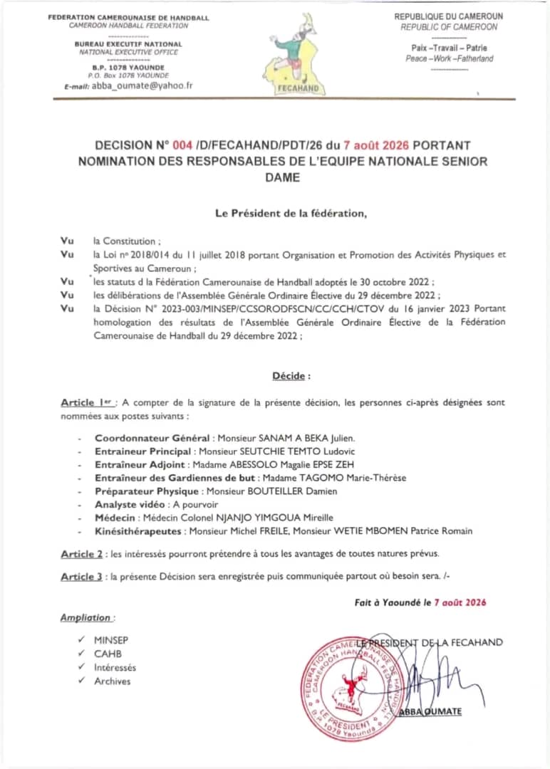 Handball : Seutchie Temto prend les commandes des Lionnes Indomptables