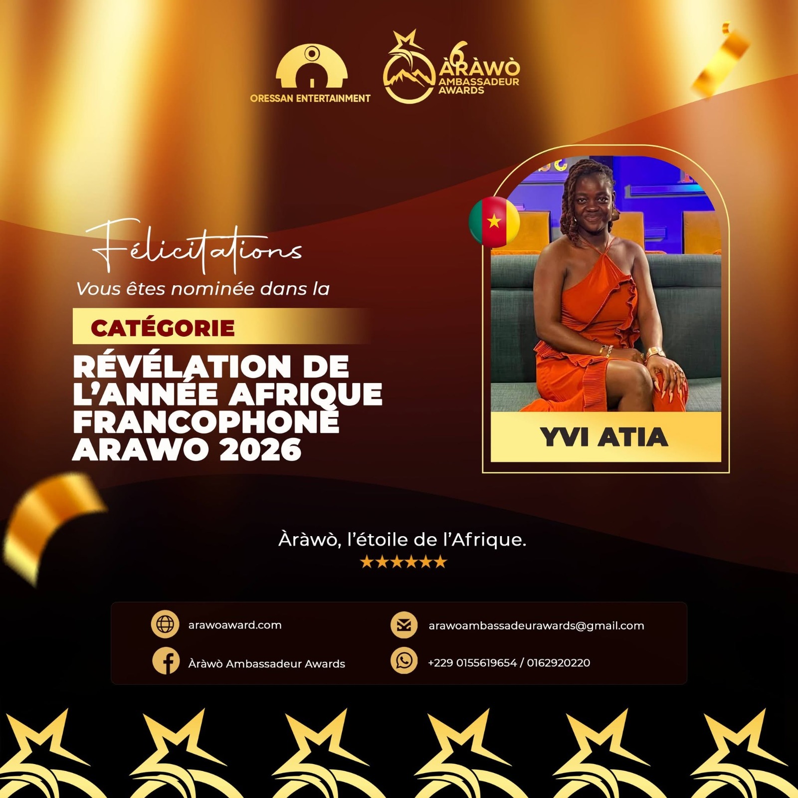 ÀRÀWÒ Ambassadeur Awards 2026 : 16 Camerounais en lice