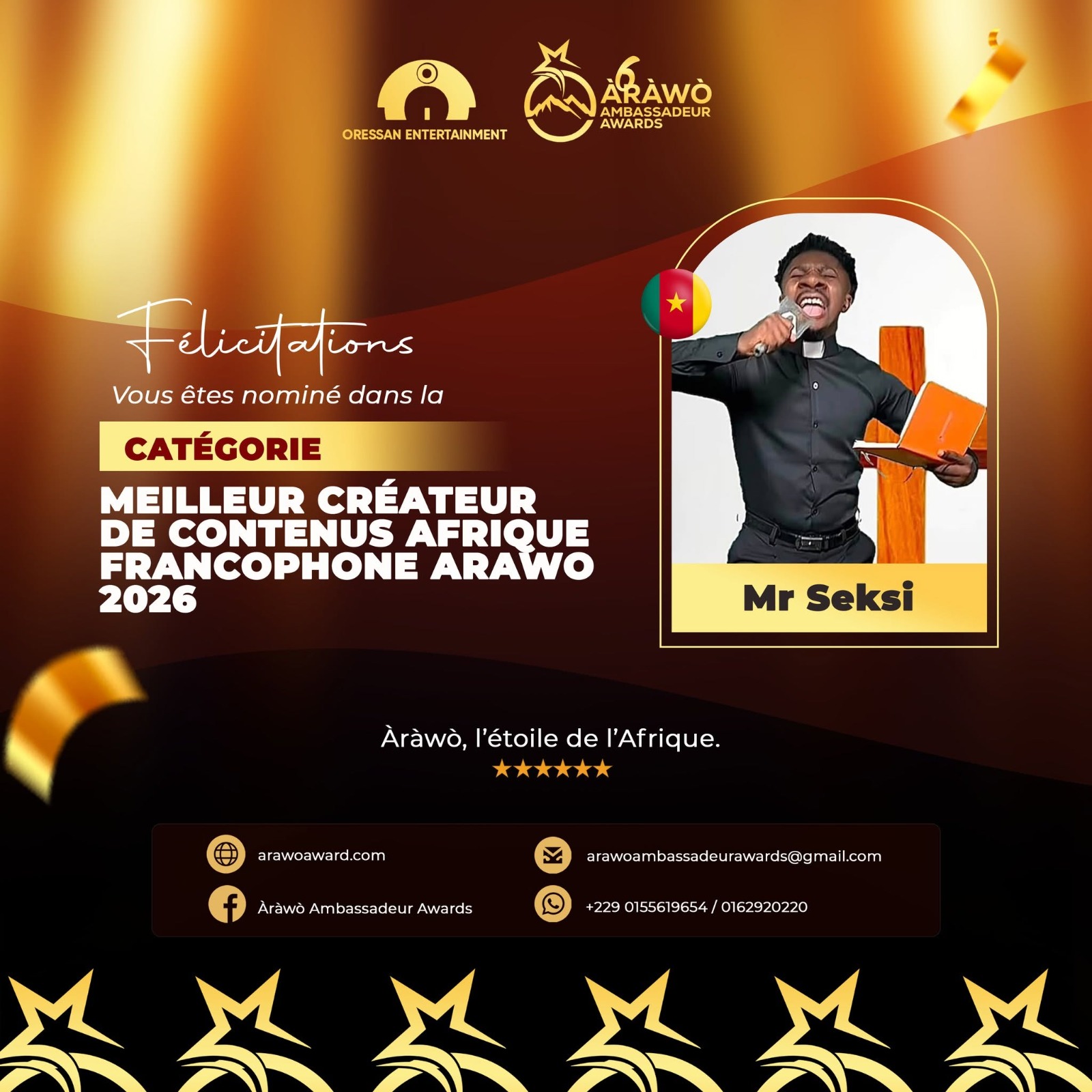 ÀRÀWÒ Ambassadeur Awards 2026 : 16 Camerounais en lice