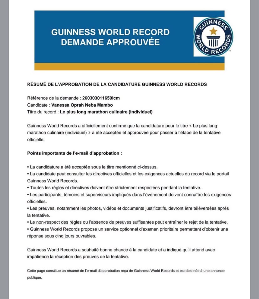 Guinness World Records : la Camerounaise Vanessa Mambo veut cuisiner pendant 160 heures non-stop
