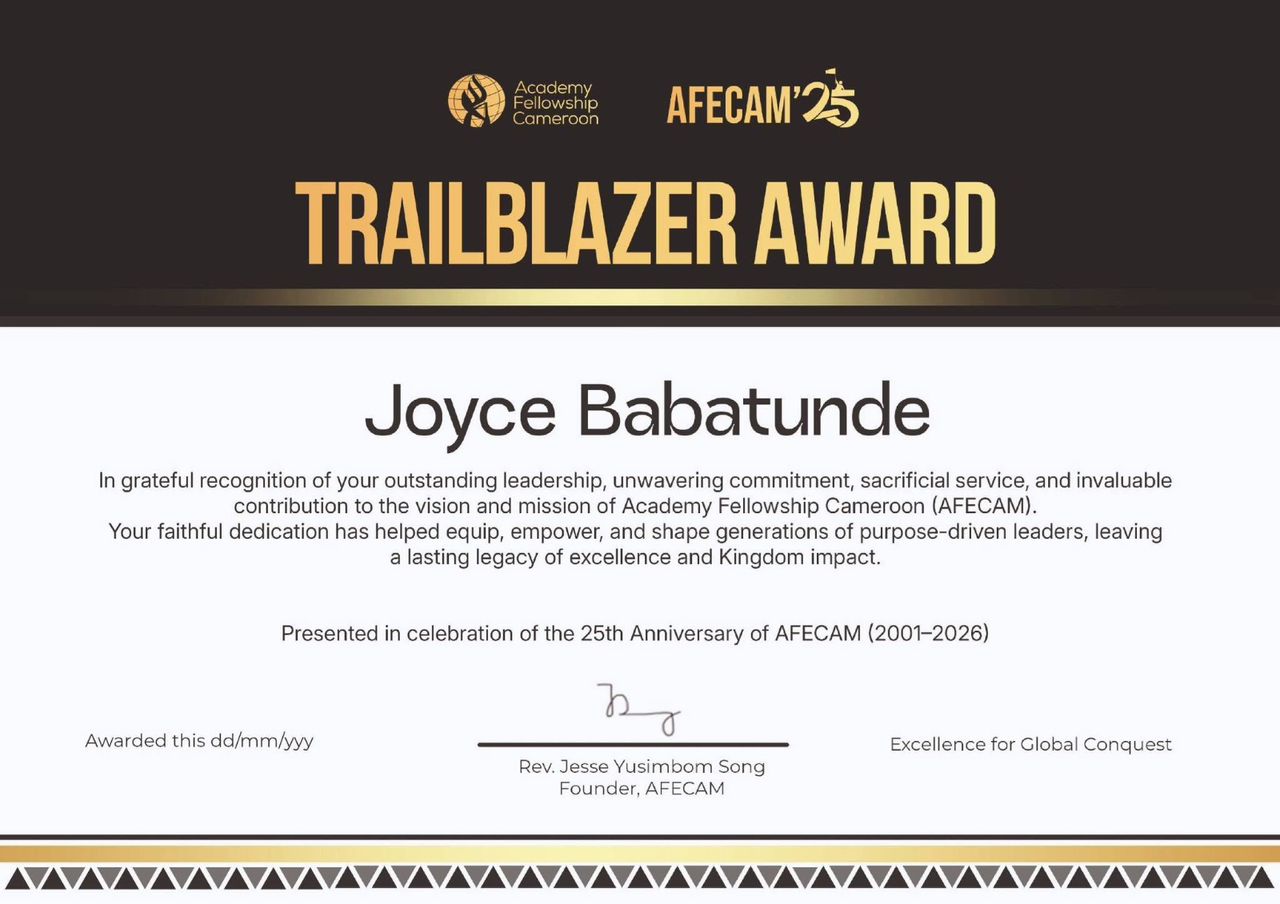 Récompense : Joyce Babatunde honorée par l’AFECAM (Academy Fellowship Cameroon)