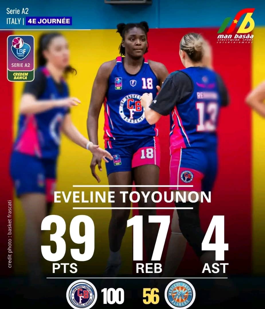 Série A2 Italienne de Basketball F: 39 points, 17 rebonds Eveline Toyounon fait trembler les parquets italiens