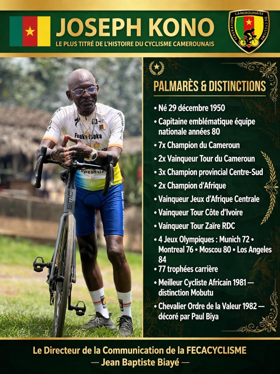 Portrait de Légende : Joseph Kono, le monument qui a façonné l’histoire du cyclisme camerounais